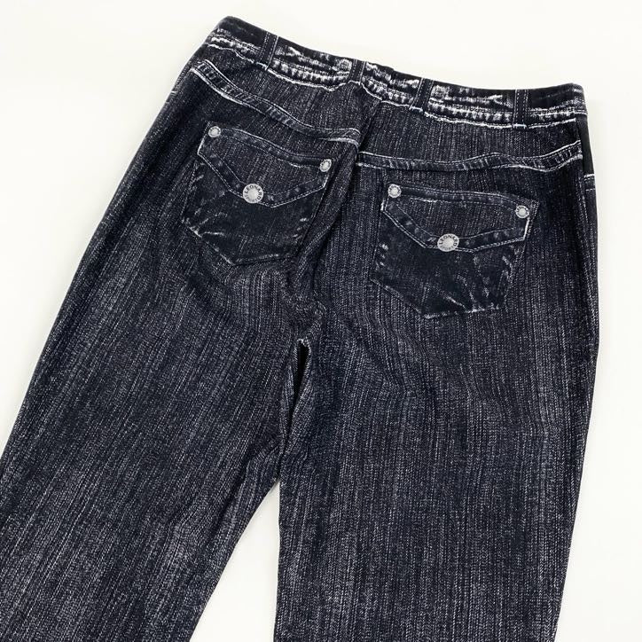 80g23 【美品】 LEONARD レオナール ボトムス デニム柄 花柄 テーパードパンツ オールストレッチ レディース 女性用 0563801 40 ブラック【中古】