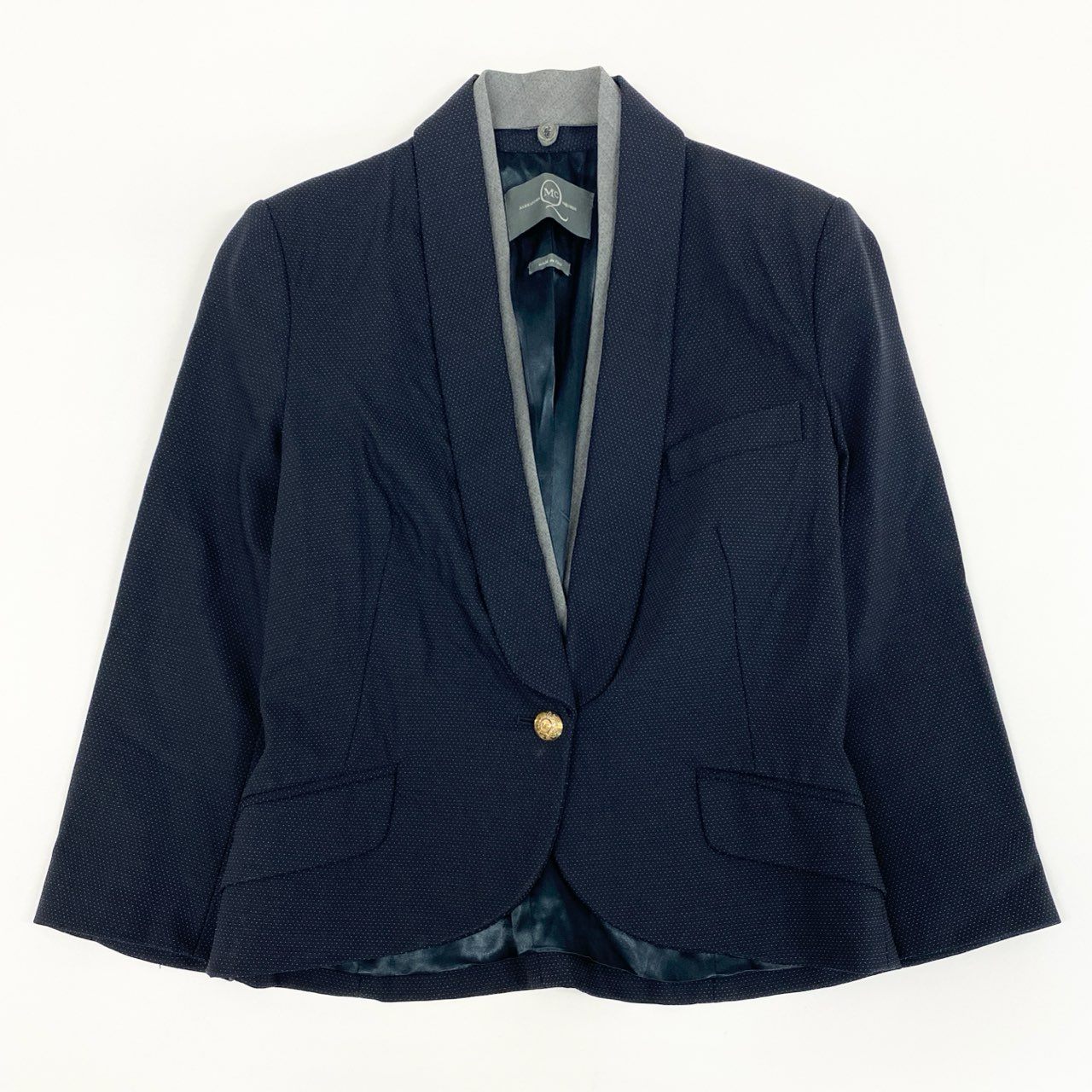 75f27 ALEXANDER MCQUEEN アレキサンダーマックイーン テーラードジャケット ブレザー 刻印金ボタン 襟取り外し可能 サイズ38 ネイビー レディース イタリア製