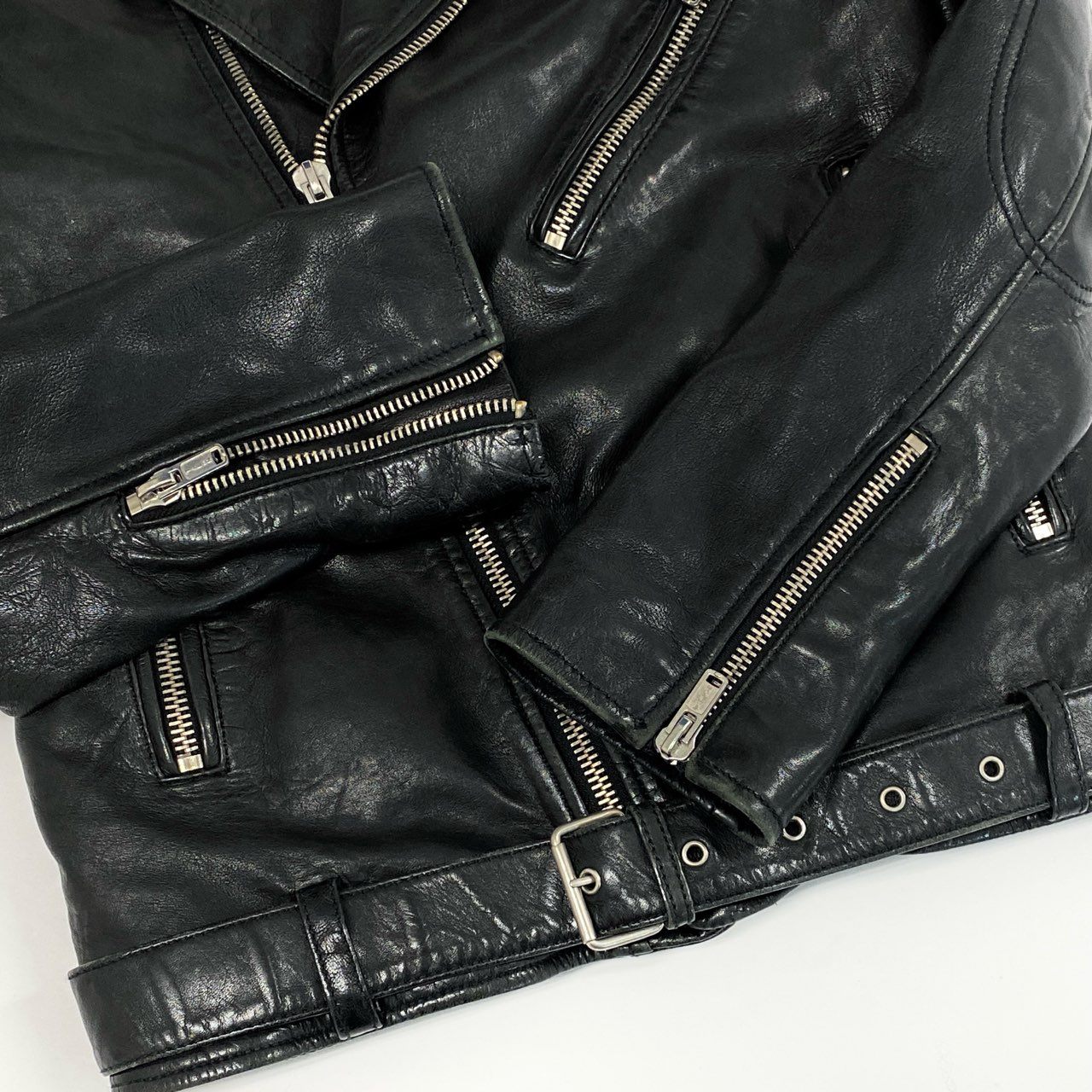 43f25 BLK DNM ブラックデニム ラムレザー ダブルライダースジャケット ブルゾン M ブラック 羊革 メンズ