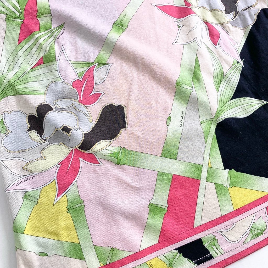 2d10-1 LEONARD レオナール 美しい花柄プリント 半袖カットソー Tシャツ トップス サイズM マルチカラー コットン100% レディース 日本製