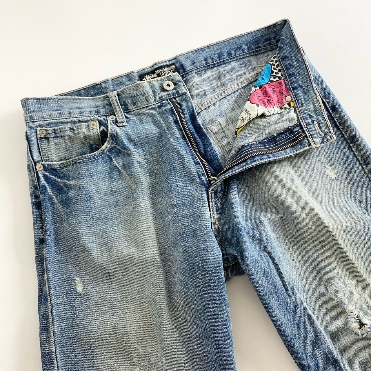59g26 STUSSY ステューシー デニムパンツ ジーンズ ボトムス ロゴプリント 34 インディゴ コットン