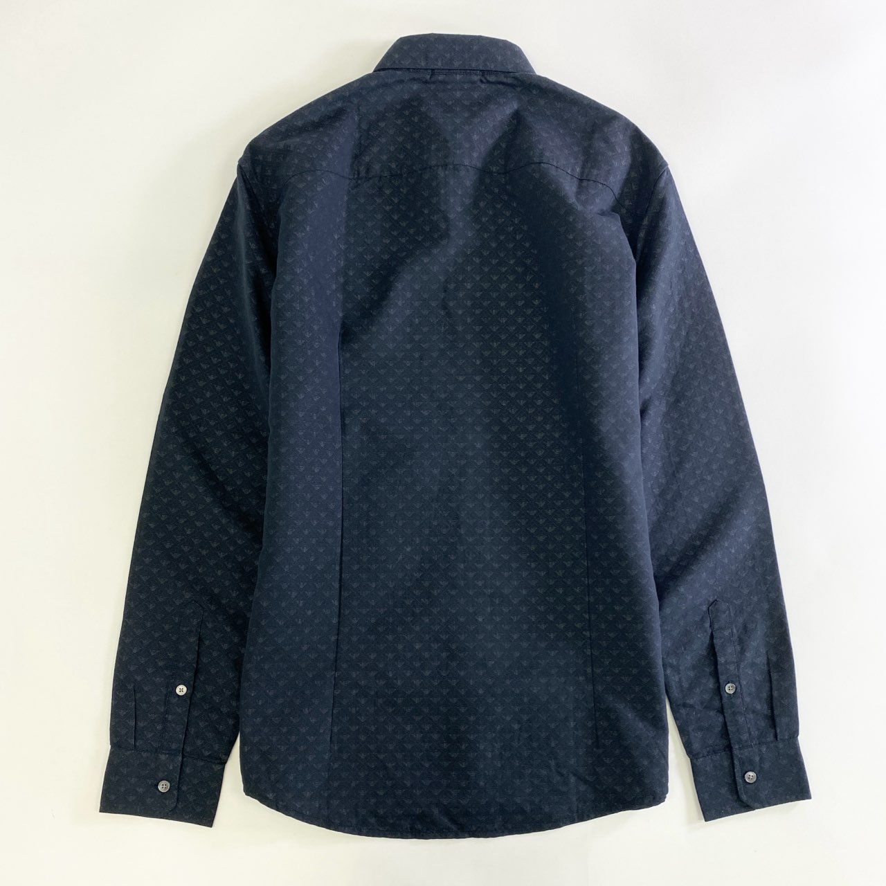 43j31 【未使用】EMPORIO ARMANI エンポリオアルマーニ イーグルモノグラム レギュラーフィット 長袖シャツ ドレスシャツ サイズM ブラック メンズ 男性用
