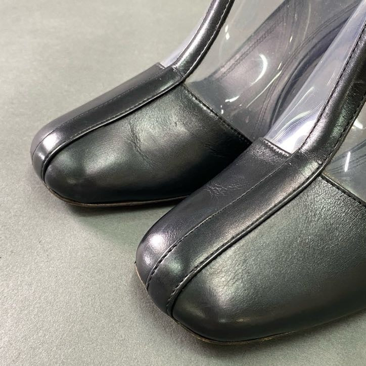 3f5 《美品》 CELINE セリーヌ フィービー期 バックジップ クリアロングブーツ 37.5 - 38 ブラック レザー シューズ イタリア背
