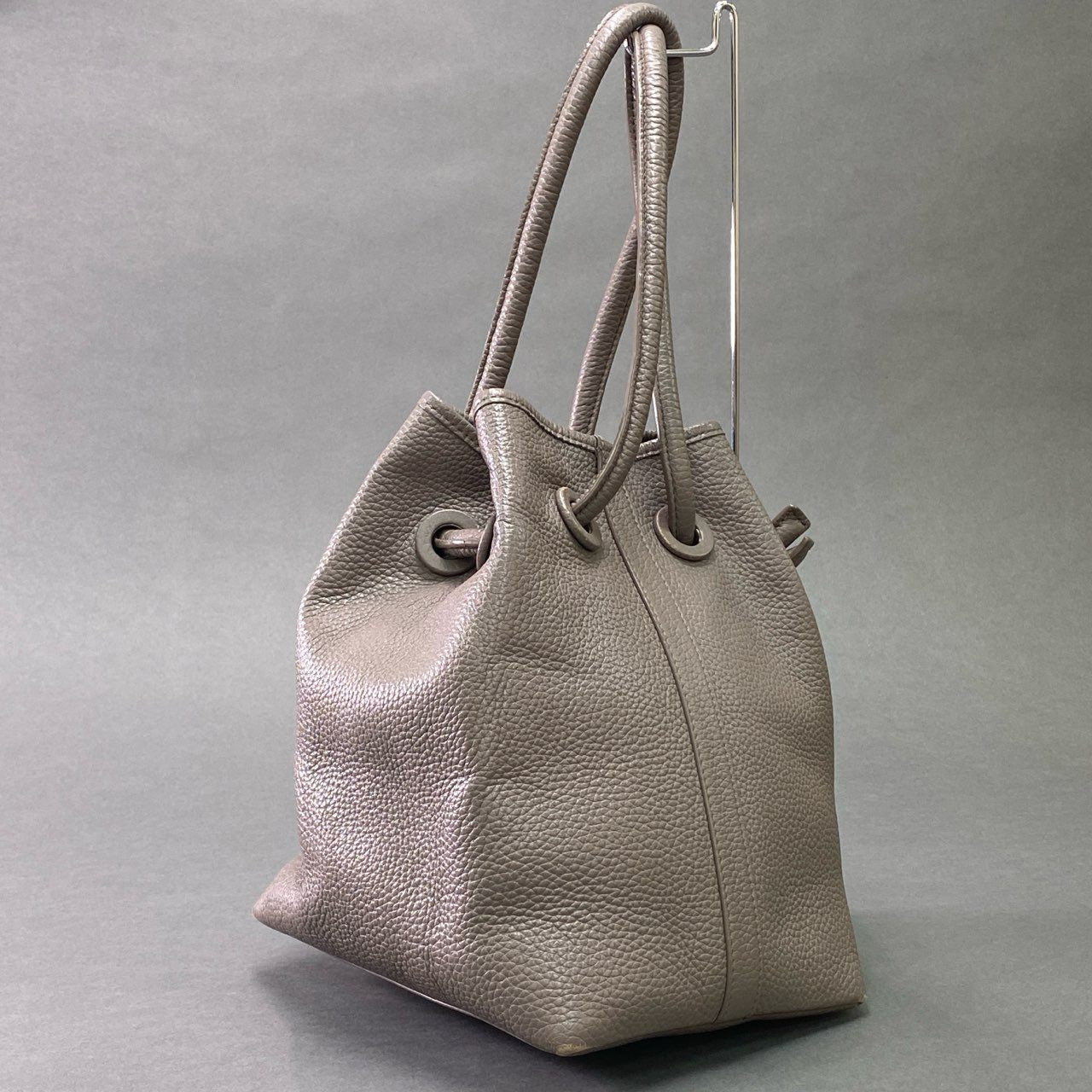Fc6 VASIC ヴァジック Bond Mini 巾着バッグ グレー レザー Hand Bag ハンドバッグ ショルダー カバン