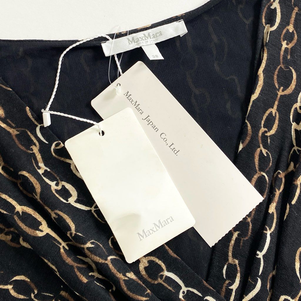 53h21 《未使用保管品》 定価¥74,550 タグ付き MaxMara マックスマーラ イタリア製 カシュクール 長袖ワンピース ドレス ロングスリーブ 38 ブラック