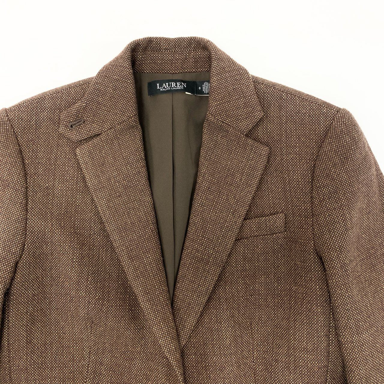 14j9 《美品》LAUREN RALPH LAUREN ローレンラルフローレン テーラードジャケット ツイードジャケット ジャケット 0サイズ ブラウン レディースu02t