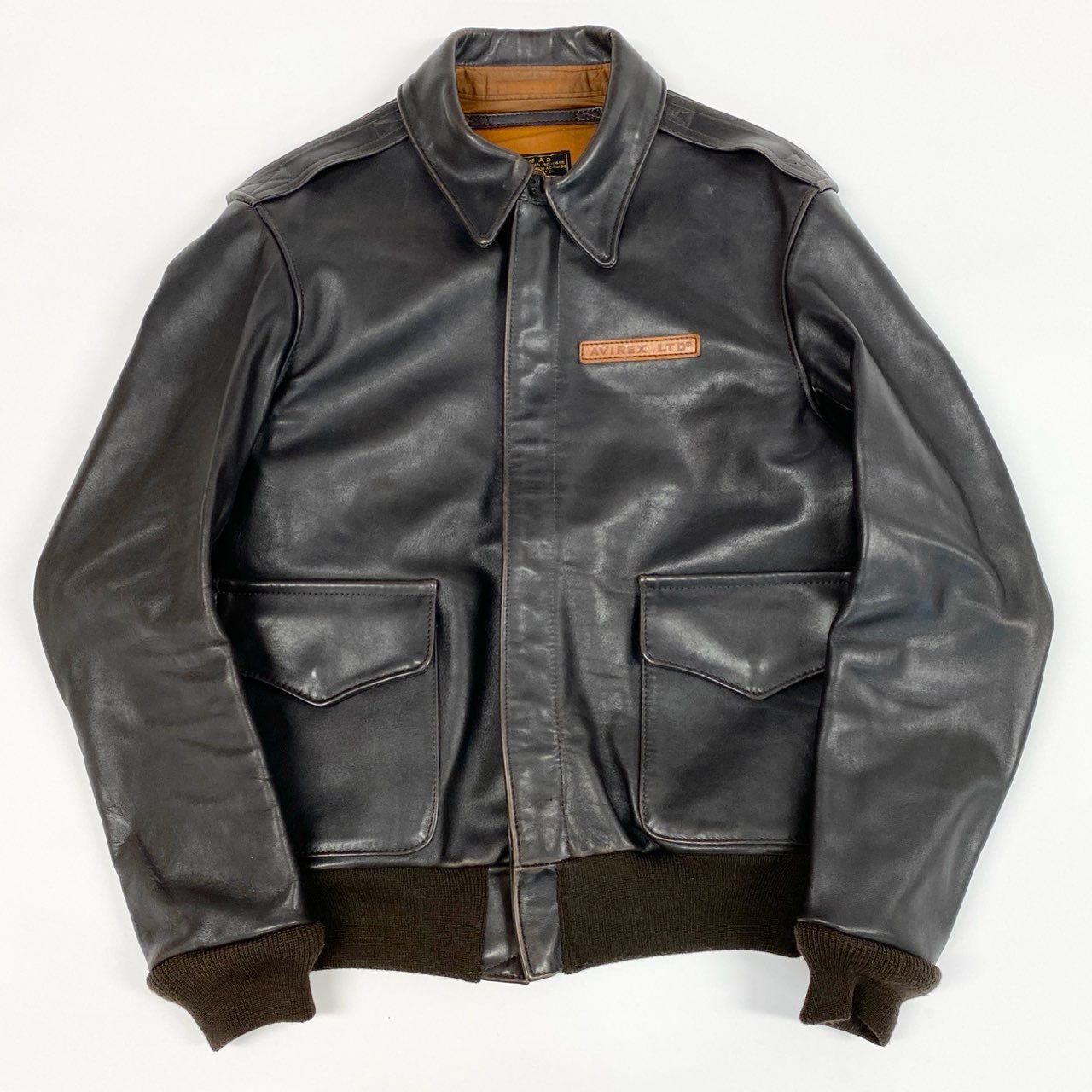 16j20 AVIREX アヴィレックス A-2 胸ワッペン レザー フライトジャケット 2191000 40 ブラウン Leather Flight Jackett18r