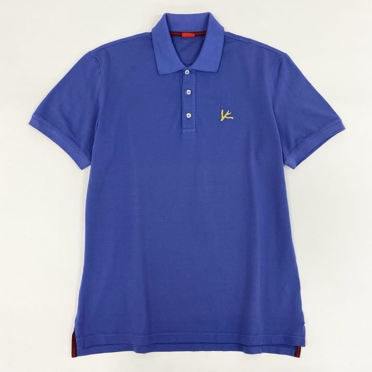 64g24 ISAIA イザイア 半袖ポロシャツ トップス コットンシャツ イタリア製 無地 メンズ 男性用 M パープル 綿100%_