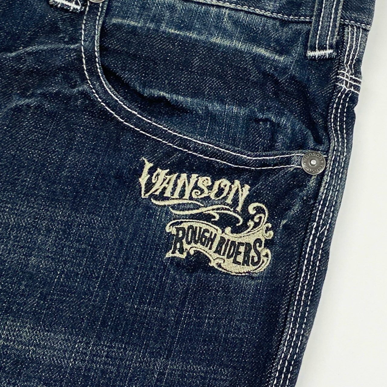 3a27 《未使用保管品》タグ付 VANSON バンソン スカル ウィング 刺繍 USED加工 デニムパンツ ジーンズ ボトムス SP-B-14 34 インディゴブルー コットン