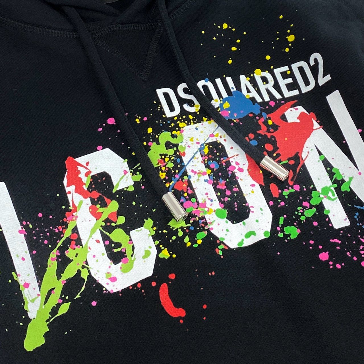 84e30 DSQUARED2 ディースクエアード 22AW Icon Splatter Hoodie アイコンロゴ プリント パーカー フーディ プルオーバー S80GU0067 XSサイズ ブラック コットン
