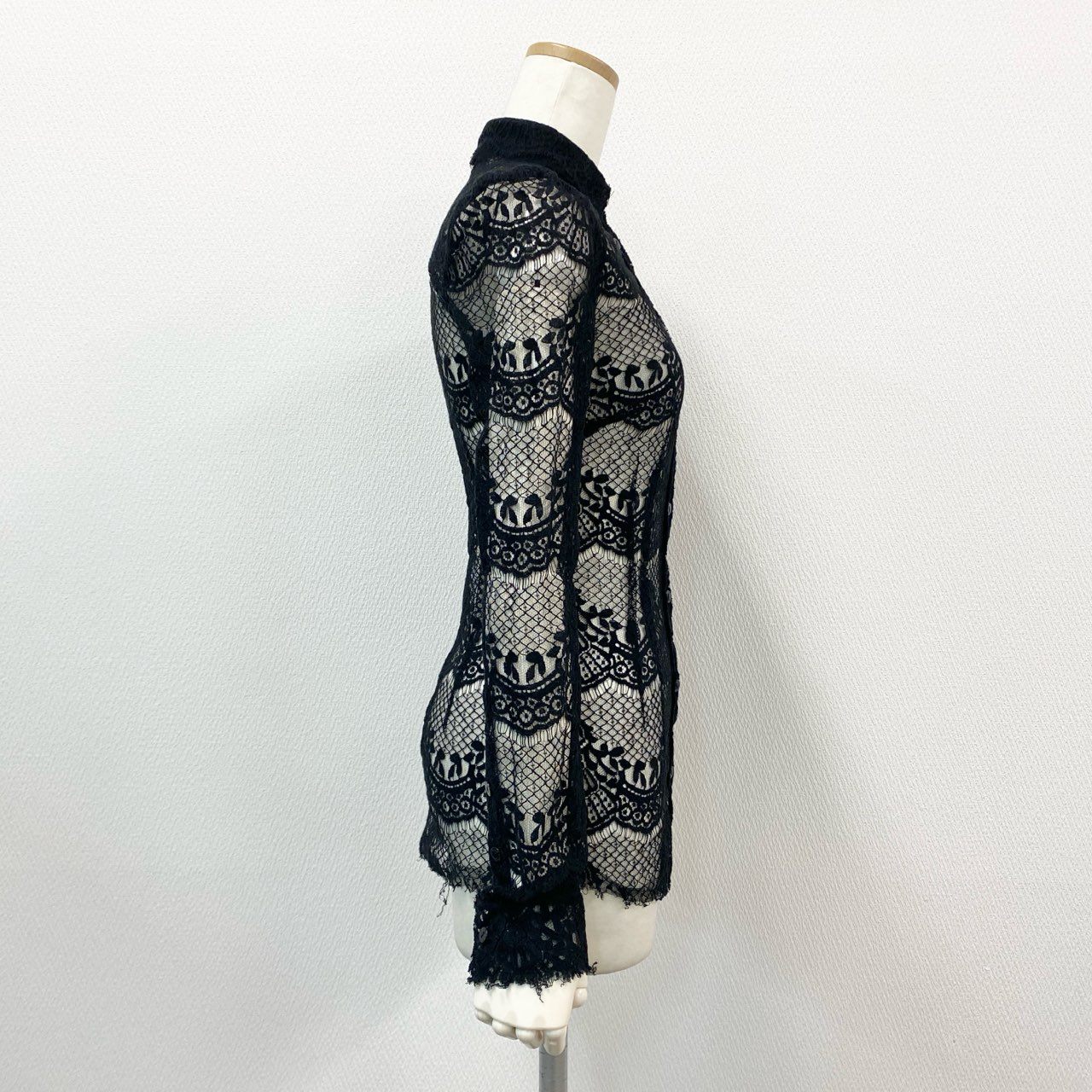 3a27 DOLCE&GABBANA ドルチェアンドガッバーナ イタリア製 総レース ブラウス 長袖シャツ トップス ロングスリーブ 38 ブラック