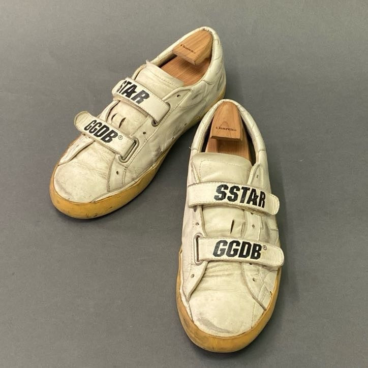 2l25 GOLDEN GOOSE ゴールデングース OLD SCHOOL オールドスクール USED加工 ベルクロスニーカー 40 ホワイト レザー SUPER STAR GGDB ユーズド加工 シューズ