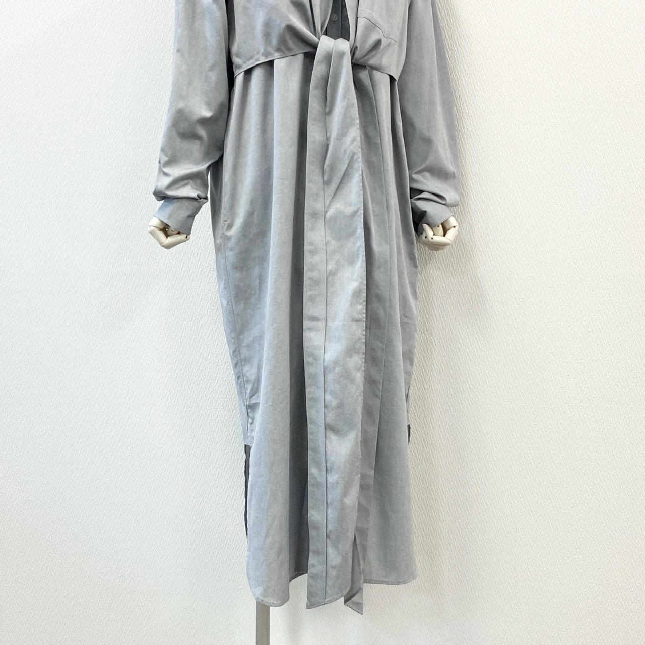 56f5 《未使用品》タグ付 FUMIKA UCHIDA フミカウチダ オックスフォードカシュクールワンピース 長袖シャツワンピース ドレス FU-N-SH005 36 グレー コットン