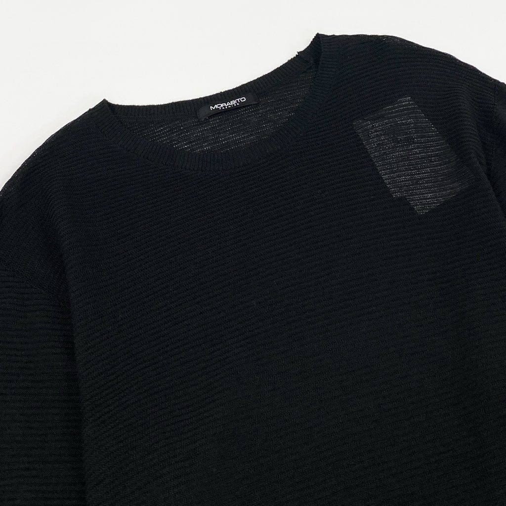 4f7 【新品】 定価5.9万円 MORABITO モラビト かぎ編みニット 春夏秋3シーズン ニットブラウス サイズ38 ブラック レディース 女性用