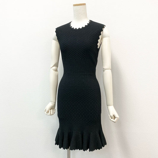 35d7 イタリア製 ALAIA アライア ニットワンピース 裾フレア マーメイドワンピース サイズ38 ブラック グリーン レディース
