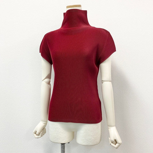 47b28 PLEATS PLEASE プリーツプリーズ イッセイミヤケ プリーツ加工 カットソー トップス レッド ポリエステル100% レディース
