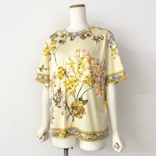 4e8 日本製 LEONARD レオナール 美しい花柄プリント 半袖Tシャツ カットソー トップス LL マルチカラー コットン100% レディース