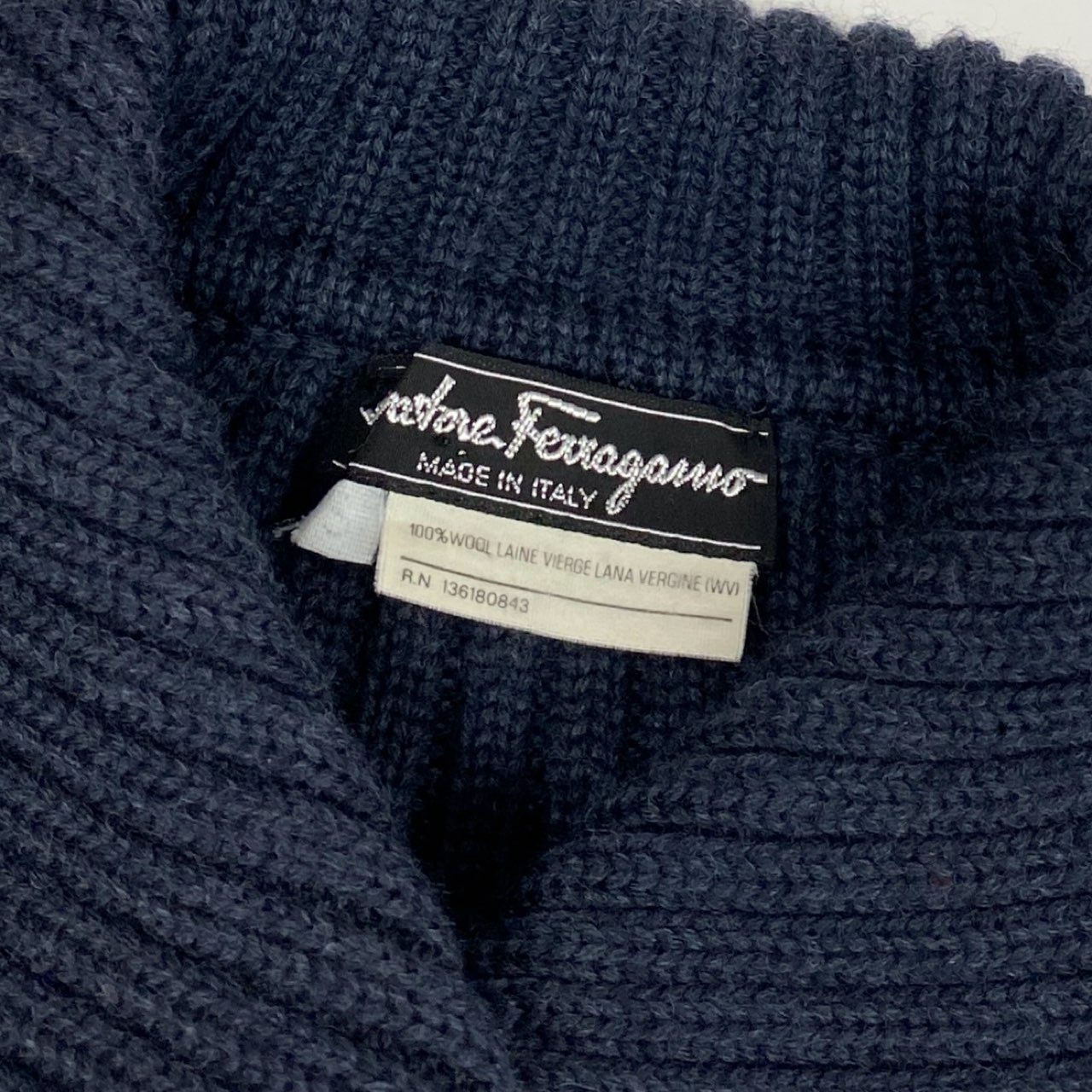 52b27 Salvatore Ferragamo サルヴァトーレフェラガモ ガンチーニ ニットカーディガン ロングカーディガン S ネイビー ウール レディースu02t