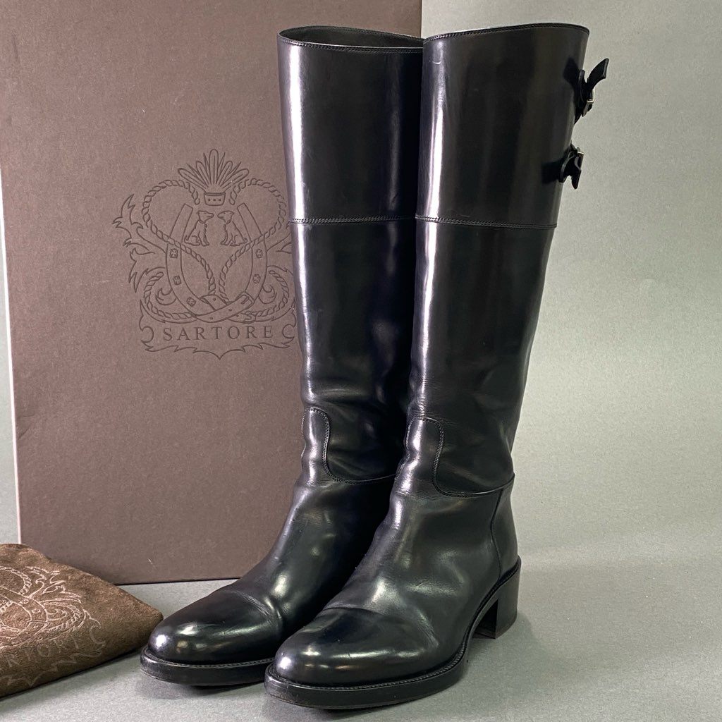 1e18 SARTORE サルトル SR3001 バックジップ ジョッキーブーツ ロングブーツ サイズ36 1/2 ブラック レザー レディース 女性用 靴