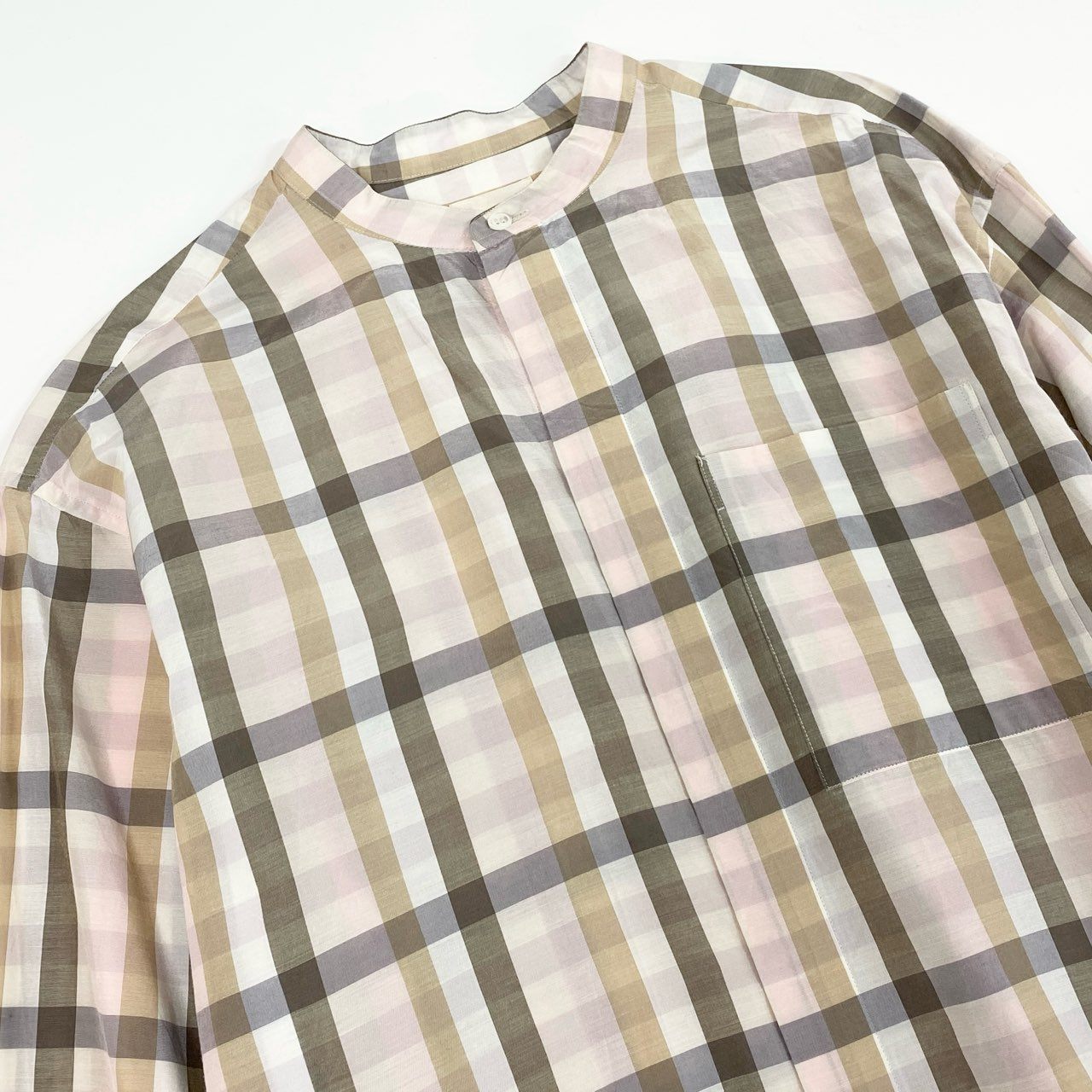 52d10 《美品》 Drawer ドゥロワー スタンドカラーシャツ チェックシャツ 長袖ブラウス トップス サイズ36 マルチカラー コットンシルク レディース ユナイテッドアローズ