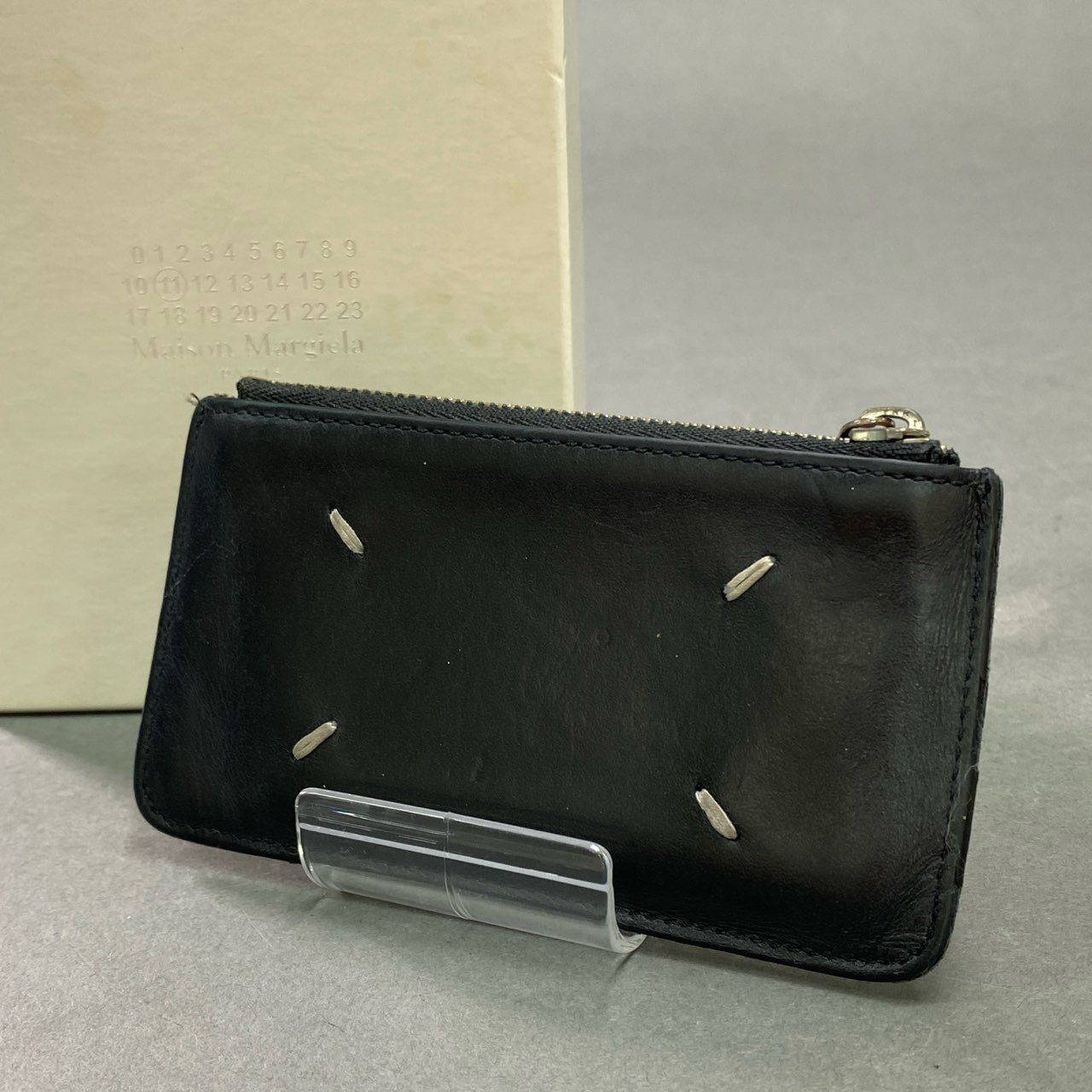b7 Maison Margiela メゾンマルジェラ 4本ステッチ レザーコインカードケース S55UA0023 ブラック 小銭入れ 名刺入れ イタリア製 箱付き