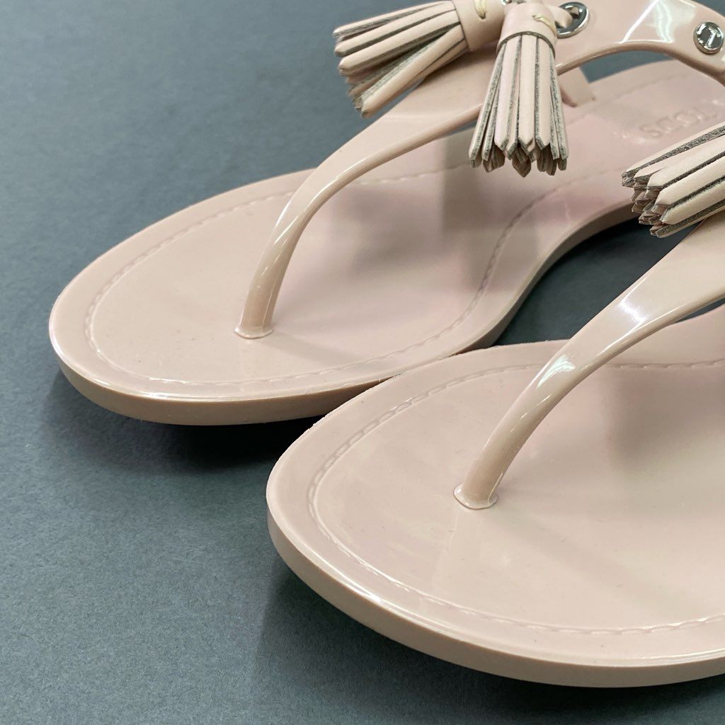 4d7 【美品】 TODS トッズ トングサンダル タッセル レザーサンダル ラバー バックストラップ レディース シューズ 37 ライトピンク