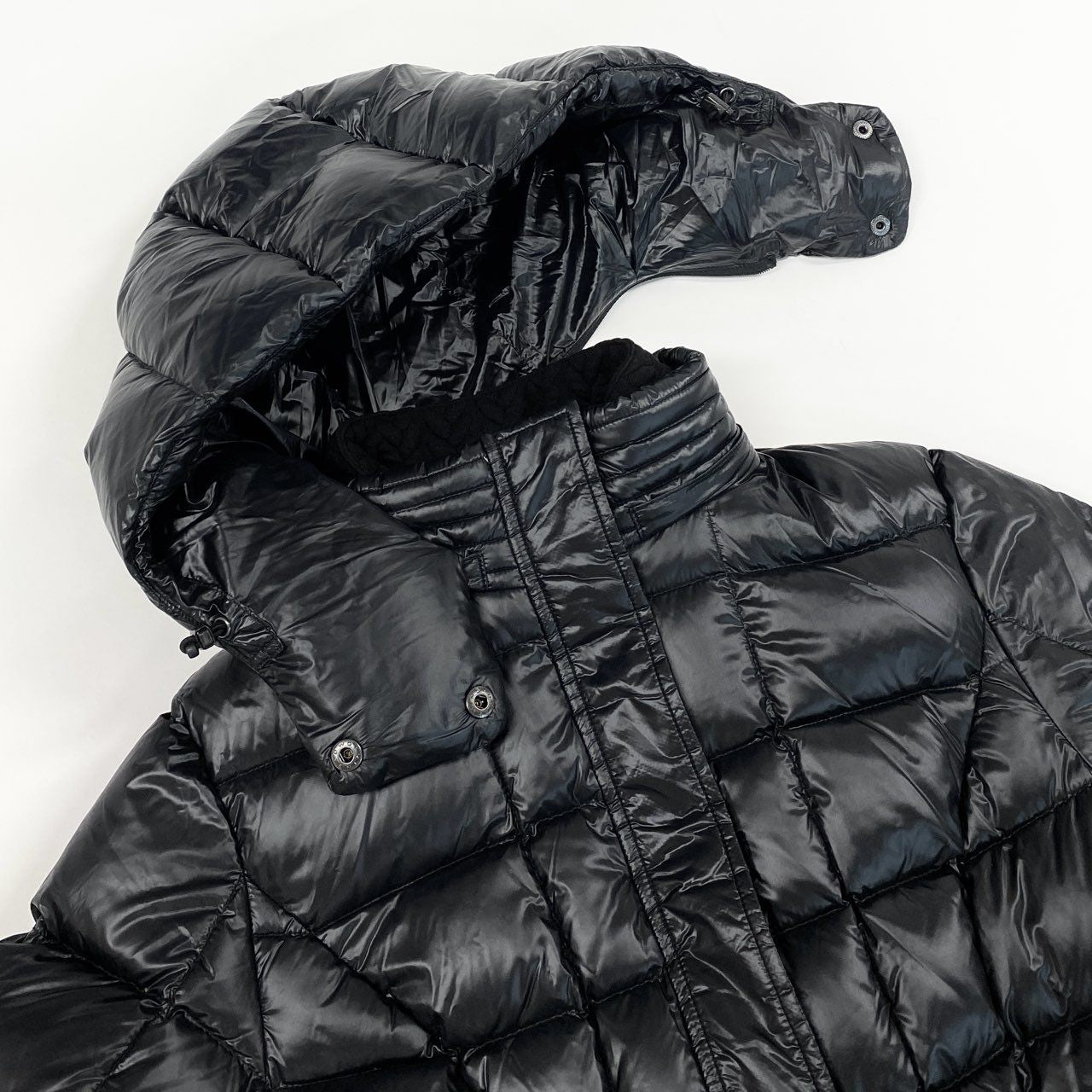 62g24 《未使用》 SNOWMAN NEW YORK スノーマン ニューヨーク レイヤード ダウンコート アウター 軽量ダウン フード付き 65S058 サイズS ブラック ナイロン レディース アウター_