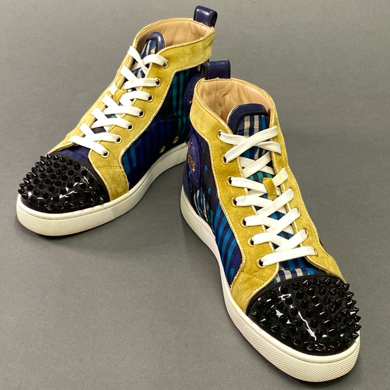 2l20 Christian Louboutin クリスチャンルブタン エナメルトゥ ローカットスニーカー 41 ネイビー ボルドー レザー 幾何学 シューズ EU製