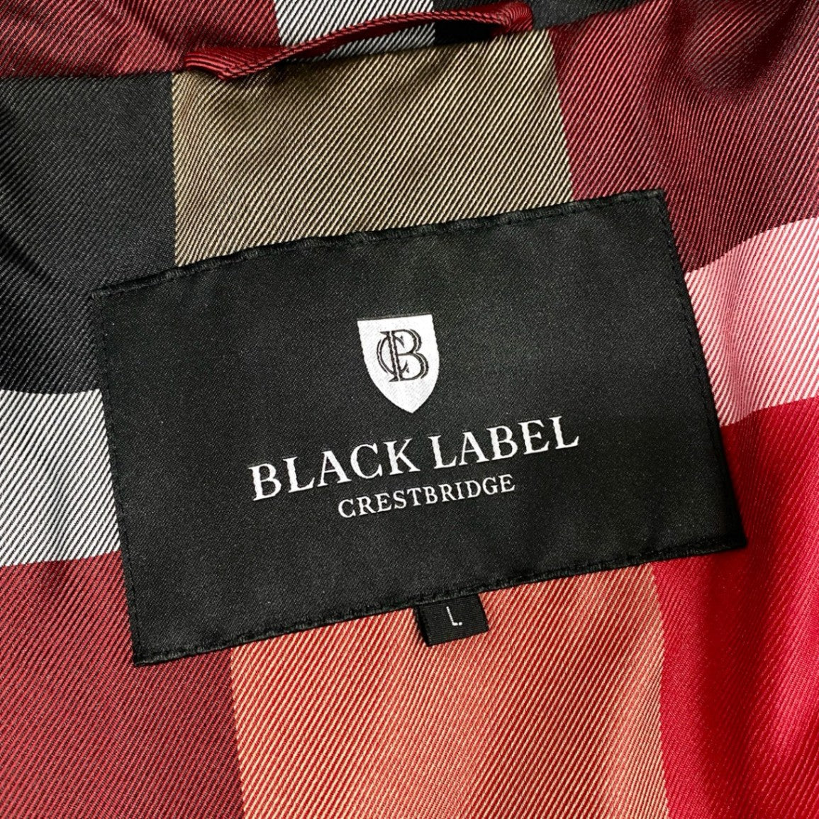 36d8 BLACK LABEL CRESTBRIDGE ブラックレーベル クレストブリッジ ダウンジャケット フード付き ジップアップ 袖ロゴワッペン L ブラック