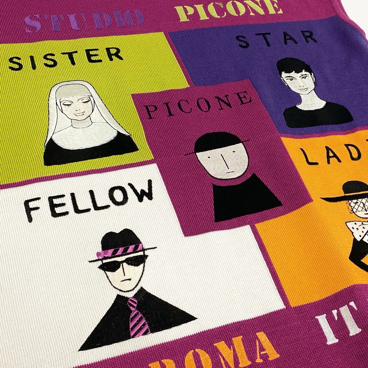 17f30 STUDIO PICONE ROMA ピッコーネ ニットワンピース 半袖ワンピース キャラクター刺繍 サイズ38 パープル レディース 日本製