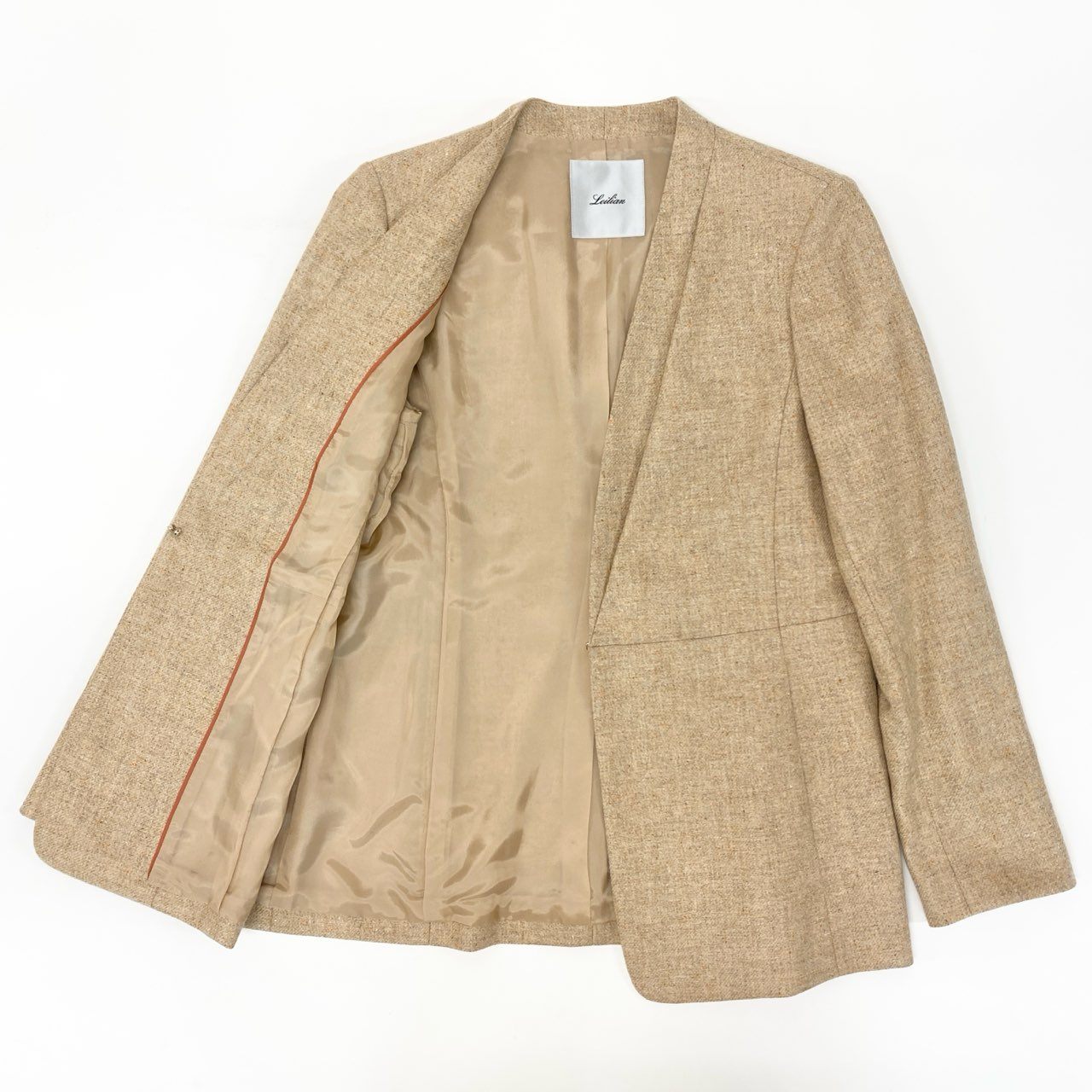 86j20 《極美品》 Leilian レリアン ノーカラージャケット テーラードジャケット ロロピアーナ生地 カシミヤ97% サイズ9 ベージュ ミックスネップ レディースu02t