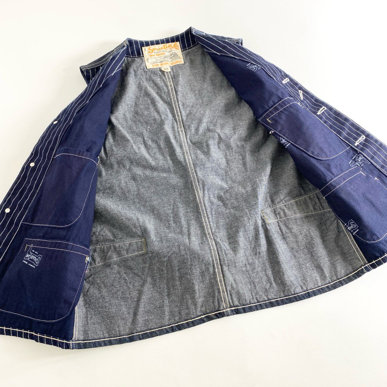 25e26 SUGAR CANE シュガーケーン ワークベスト ジレベスト ウォバッシュストライプ ネイビー コットン100% メンズ 紳士服