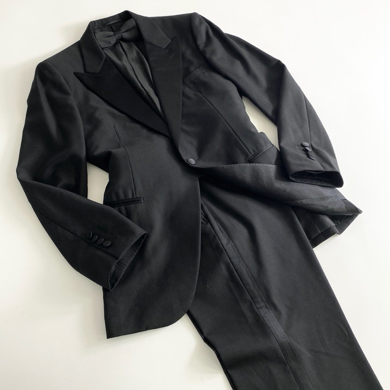 53c21 《美品》 定価¥101,200 UNITED ARROWS ユナイテッドアローズ ピークドラペル 1B タキシード スーツ セットアップ 46 ブラック ドレッシー