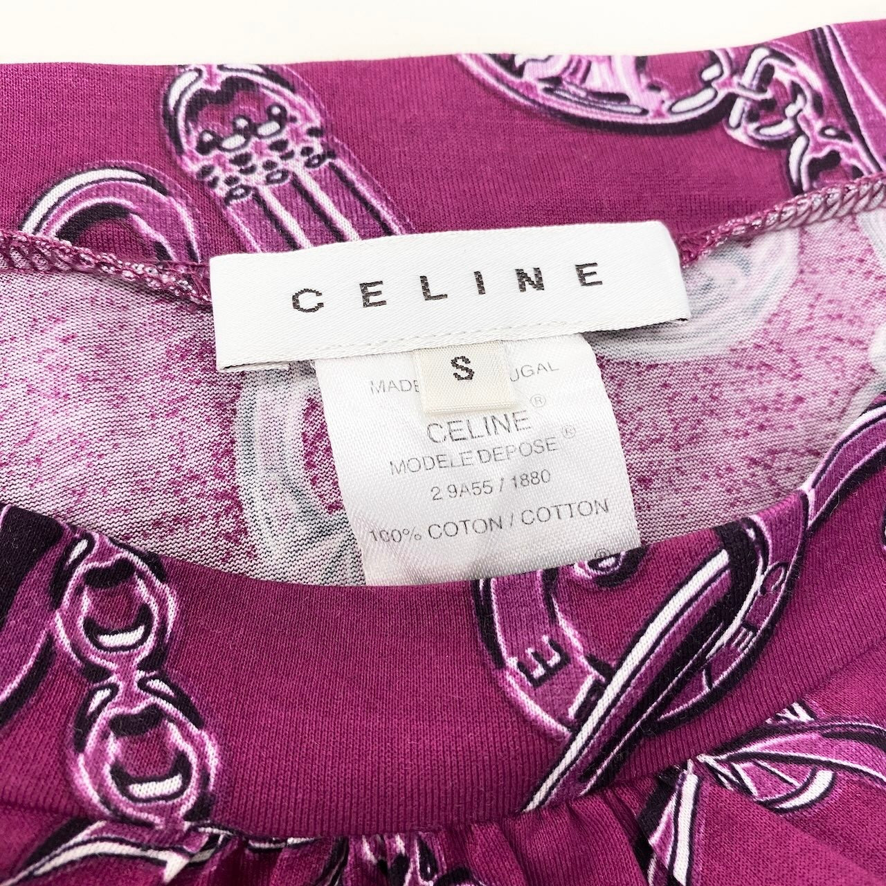 If6 CELINE セリーヌ ロングスリーブカットソー チェーンプリント 総柄 サイズS パープル コットン100% レディース 女性用u02t