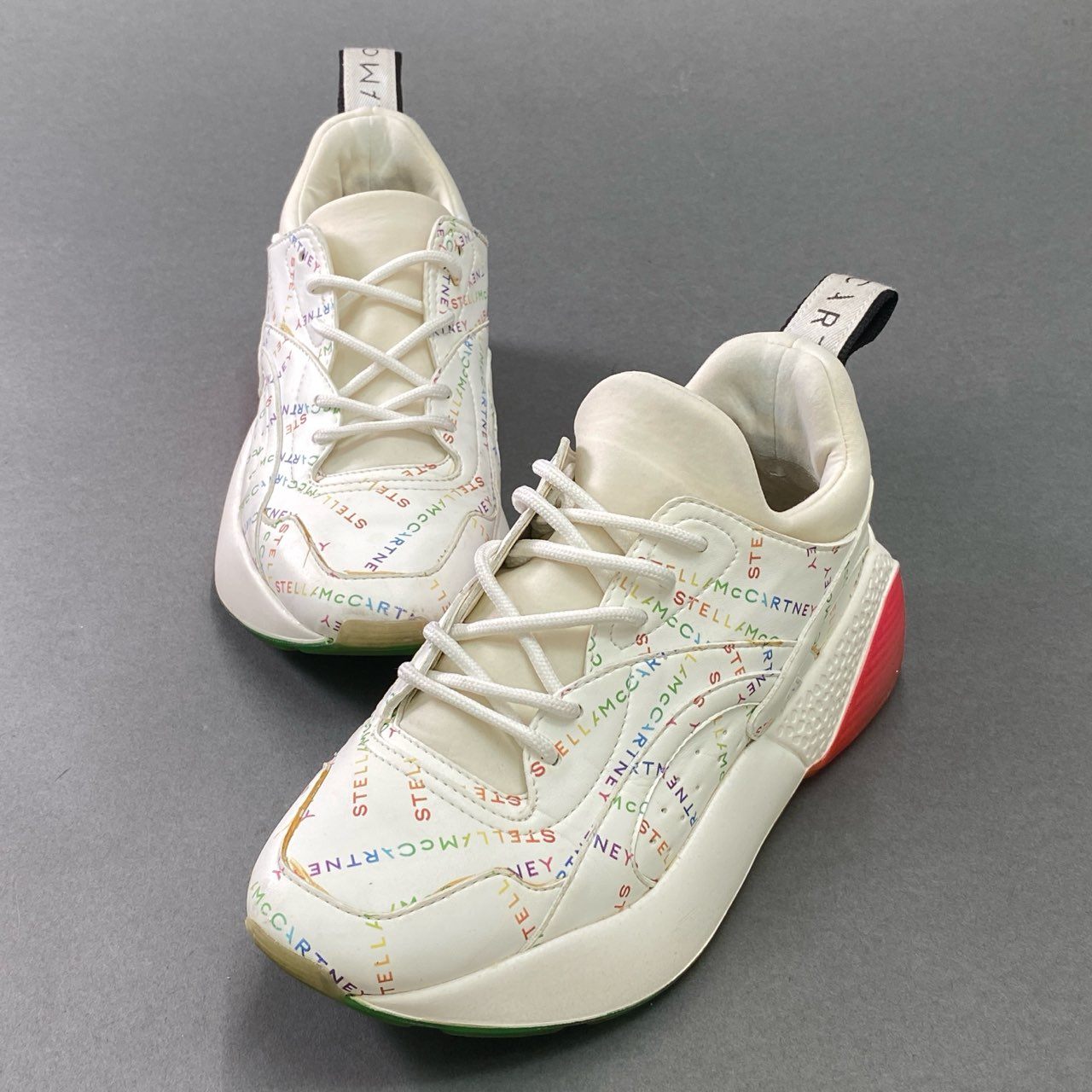 4d21 STELLA McCARTNEY ステラマッカートニー レインボーロゴ レースアップスニーカー 36 ホワイト レザー シューズ 箱付き