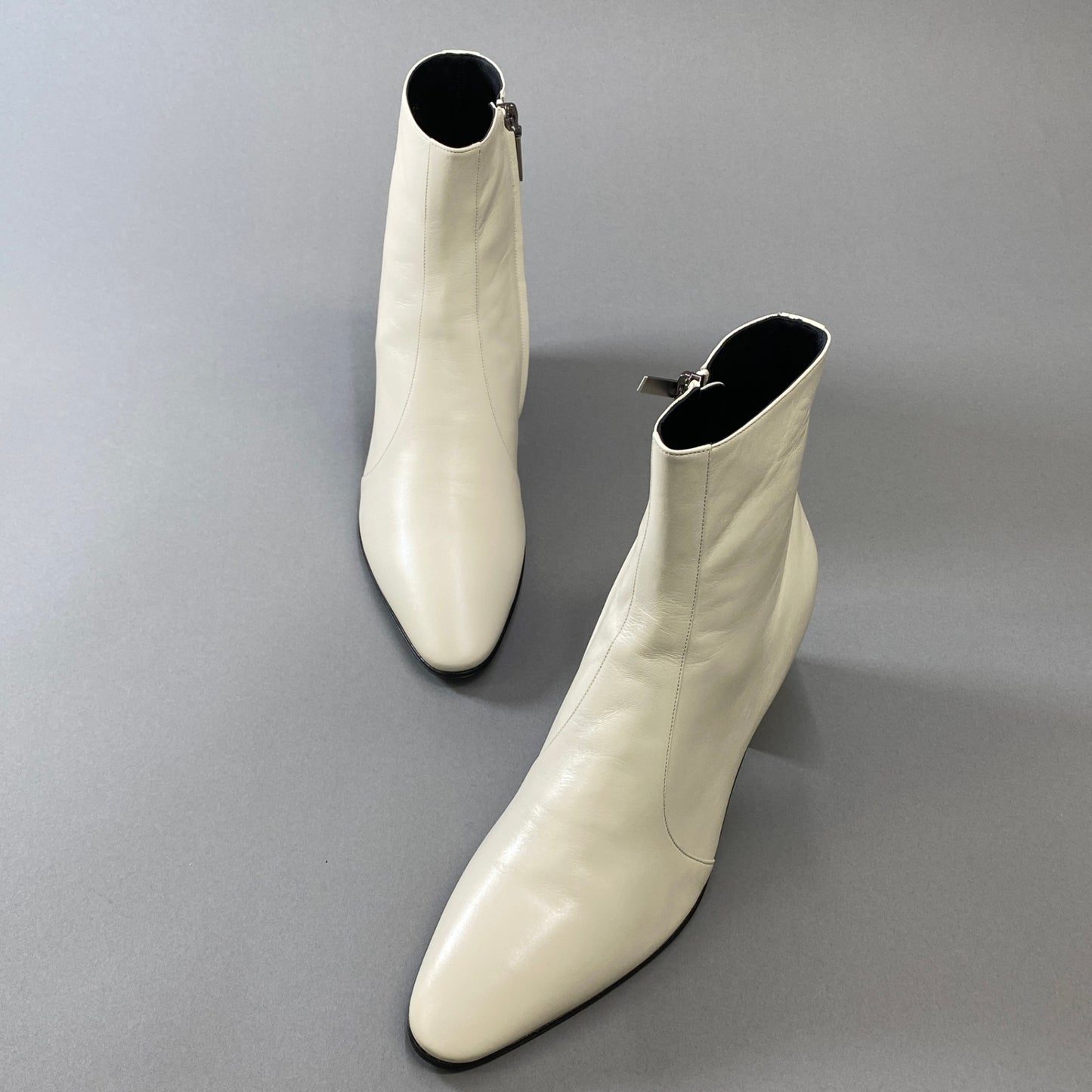 2h9《未使用品》 SAINT LAURENT PARIS サンローランパリ VASSILI ZIPPED BOOTS サイドジップ ブーツ 43 1/2 ホワイト レザー シューズ 箱付きt18r
