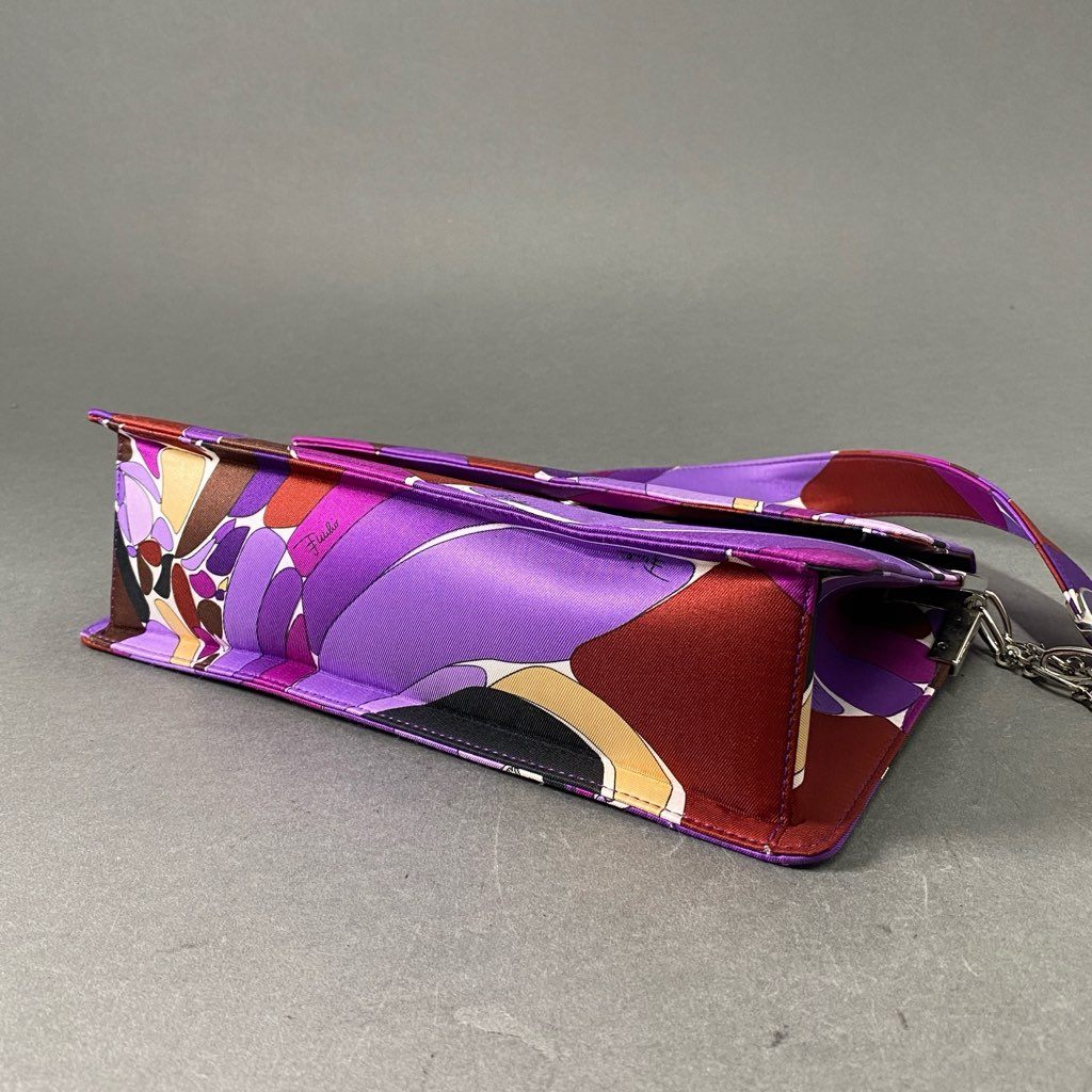 78f8 《美品》 Emilio Pucci エミリオプッチ ワンショルダーバッグ パープル プリント パーティ セレモニー チェーン カバン