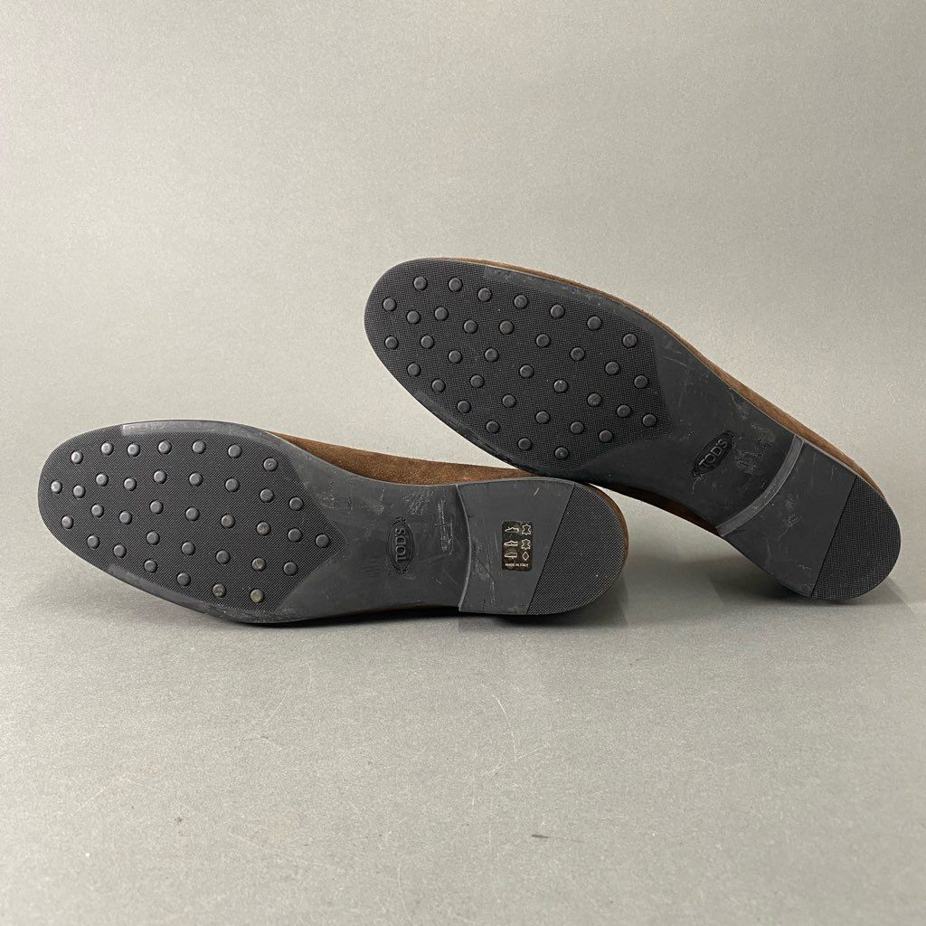 3i10 《美品》 TOD'S トッズ イタリア製 フリンジ スライド サンダル フラット シューズ 39 1/2 パープル系 スエード レザー