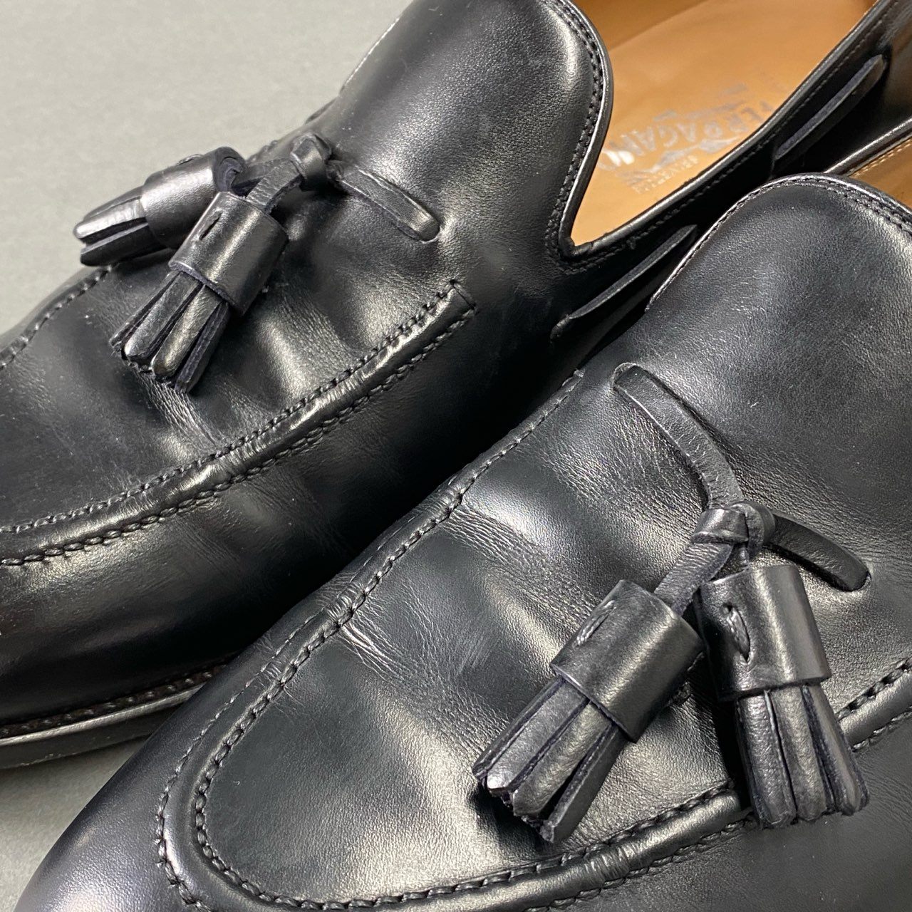 4i27 Salvatore Ferragamo サルヴァトーレフェラガモ イタリア製 タッセルローファー ドレスシューズ フォーマル 11 1/2 ブラック レザー