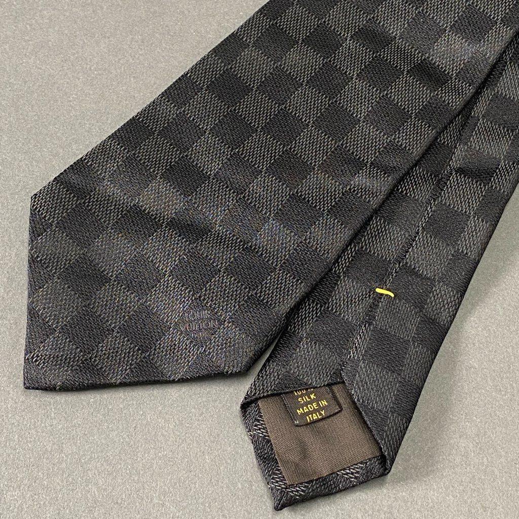 i105 LOUIS VUITTON ルイヴィトン ダミエ ネクタイ ブラック SILK 100% イタリア製 ビジネス フォーマル