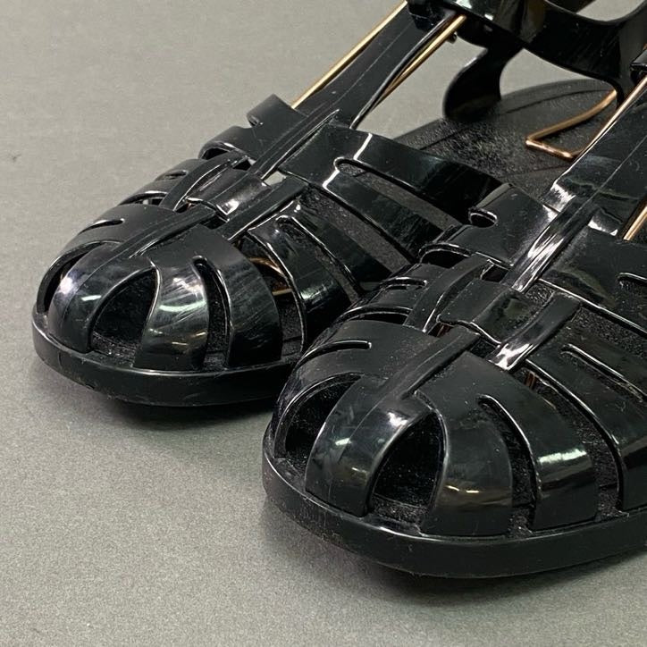 6a6 CELINE セリーヌ ラバー グルカサンダル 38 ブラック ビーチサンダル シルバー金具 イタリア製