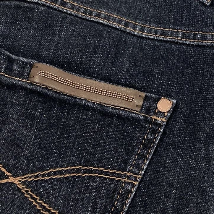 79g24 BRUNELLO CUCINELLI ブルネロクチネリ ビーズデザイン デニムパンツ ボトムス ジーンズ イタリア製 42 インディゴブルー コットン レディース_