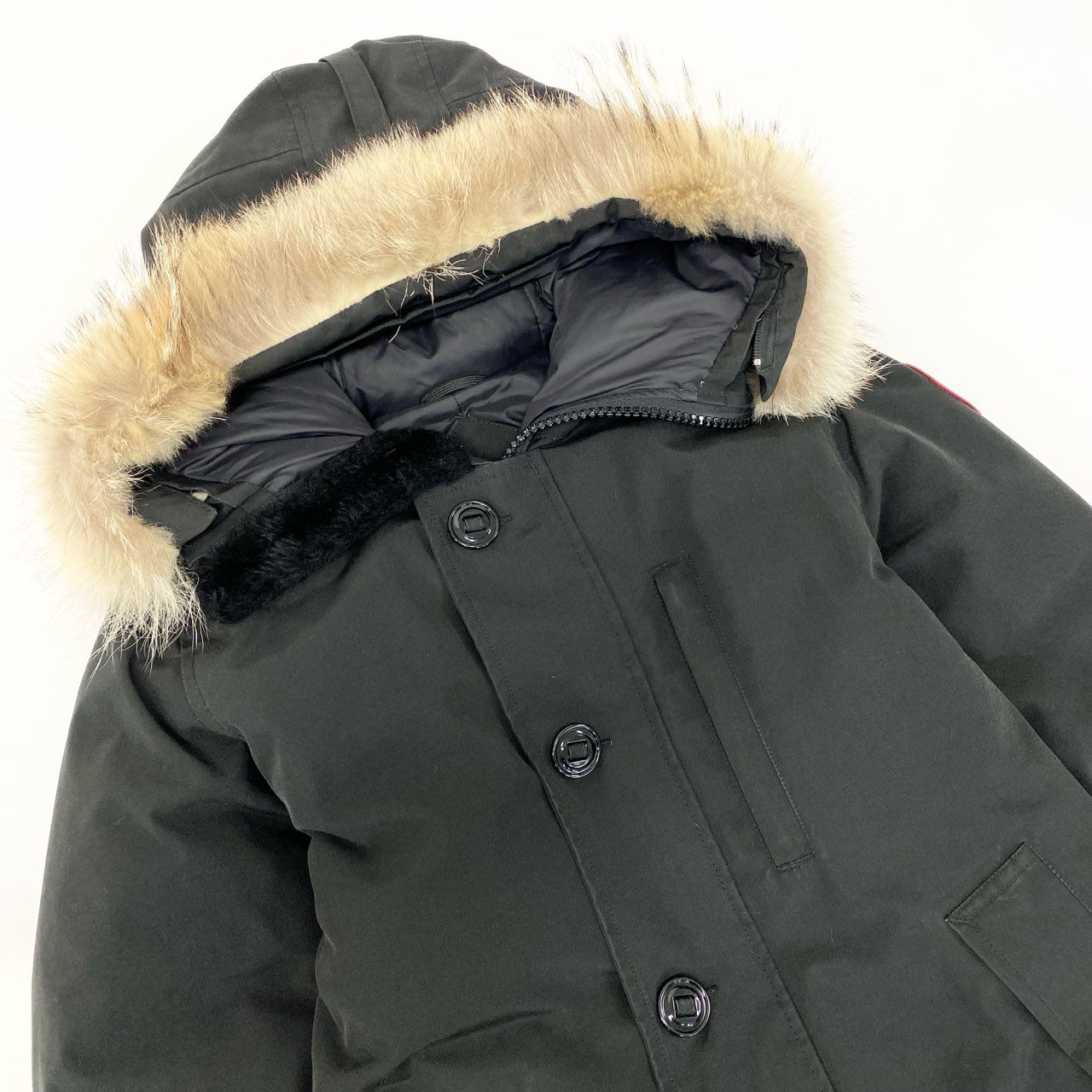 63j9 CANADA GOOSE カナダグース JASPER ジャスパー ダウンジャケット 3438JM XS ブラック コヨーテファー カナダ製 紳士服t18r