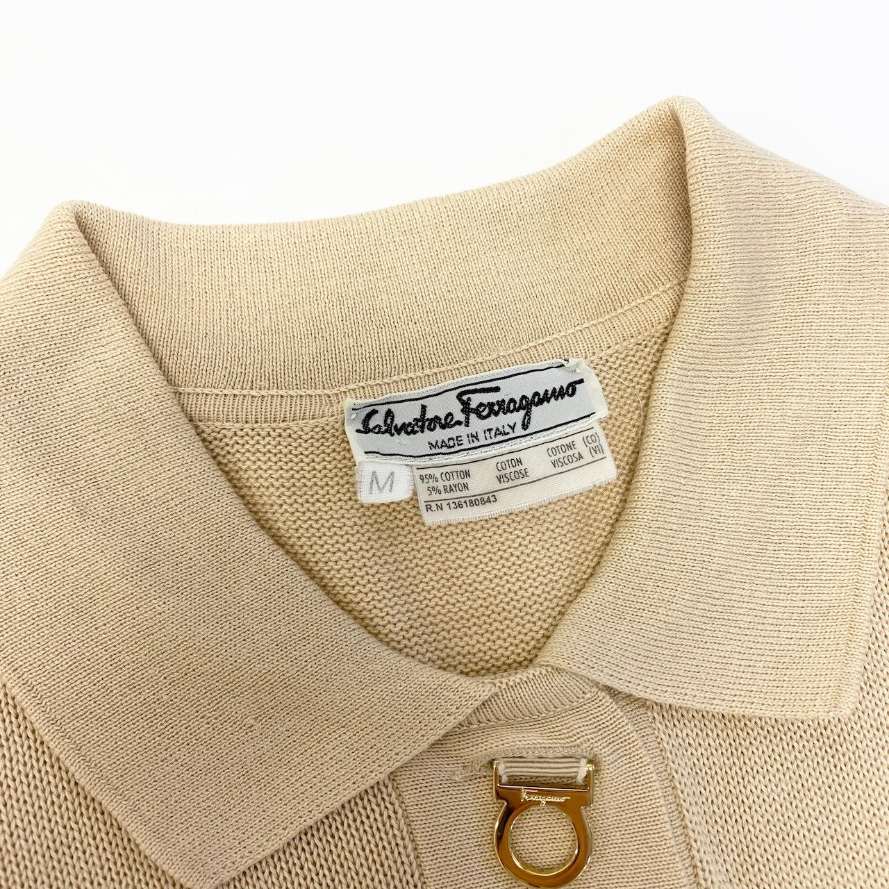 3d27 Salvatore Ferragamo サルヴァトーレフェラガモ ポロシャツワンピース ボーダー 半袖ニット ガンチーニボタン コットン混 サイズM マルチカラー レディース 女性用u02t