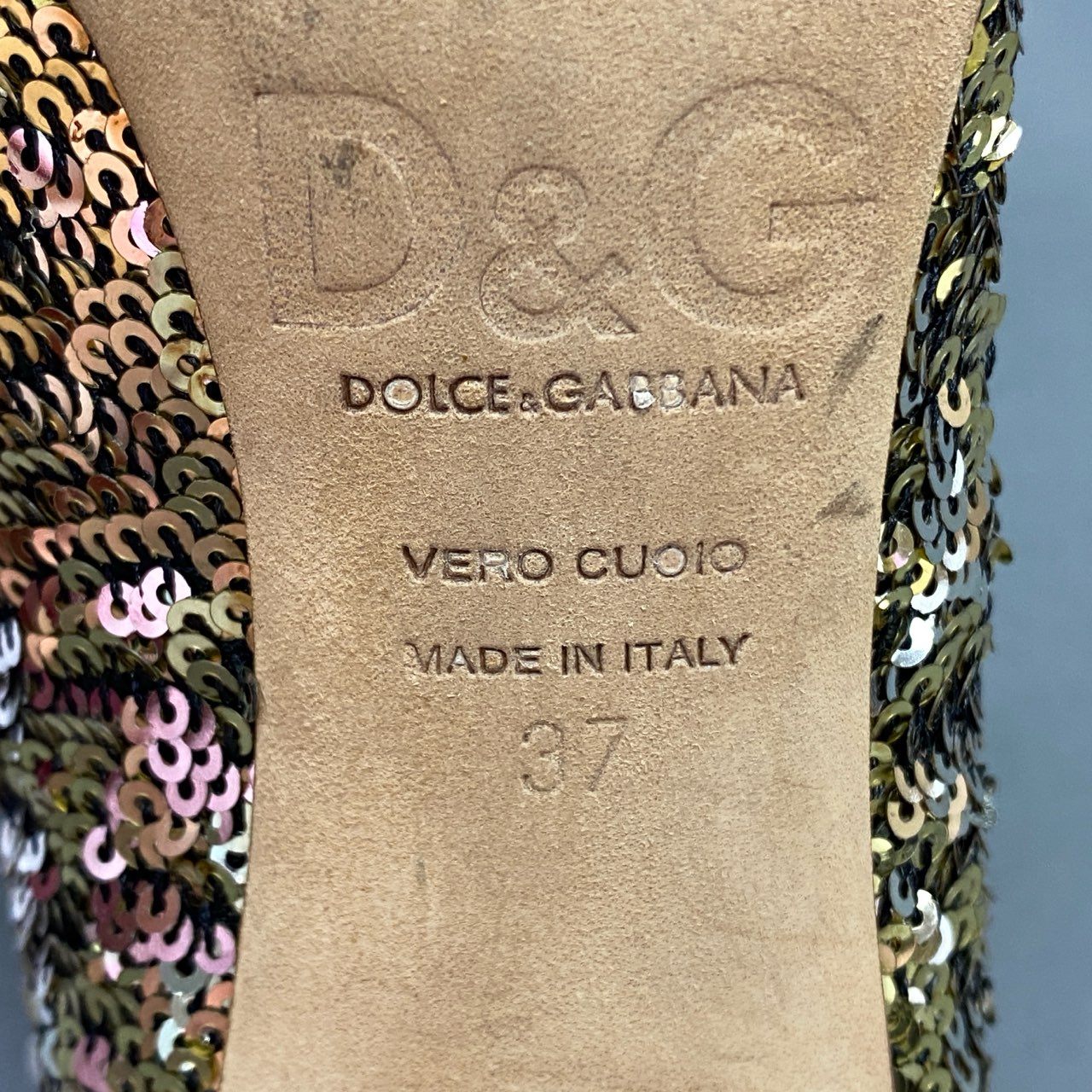 3k29 DOLCE&GABBANA ドルチェアンドガッパーナ イタリア製 スパンコール ヒールパンプス ハイヒール ポインテッドトゥ 37 ゴールド シルバー レディース