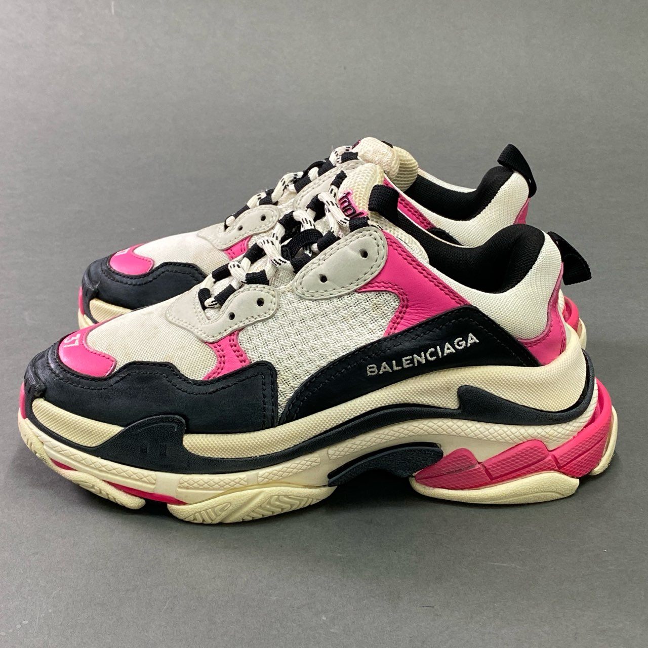 7c10 BALENCIAGA バレンシアガ Triple S トリプルS トレーナー スニーカー 24.5cm ピンク ブラック ホワイト 厚底 シューズ