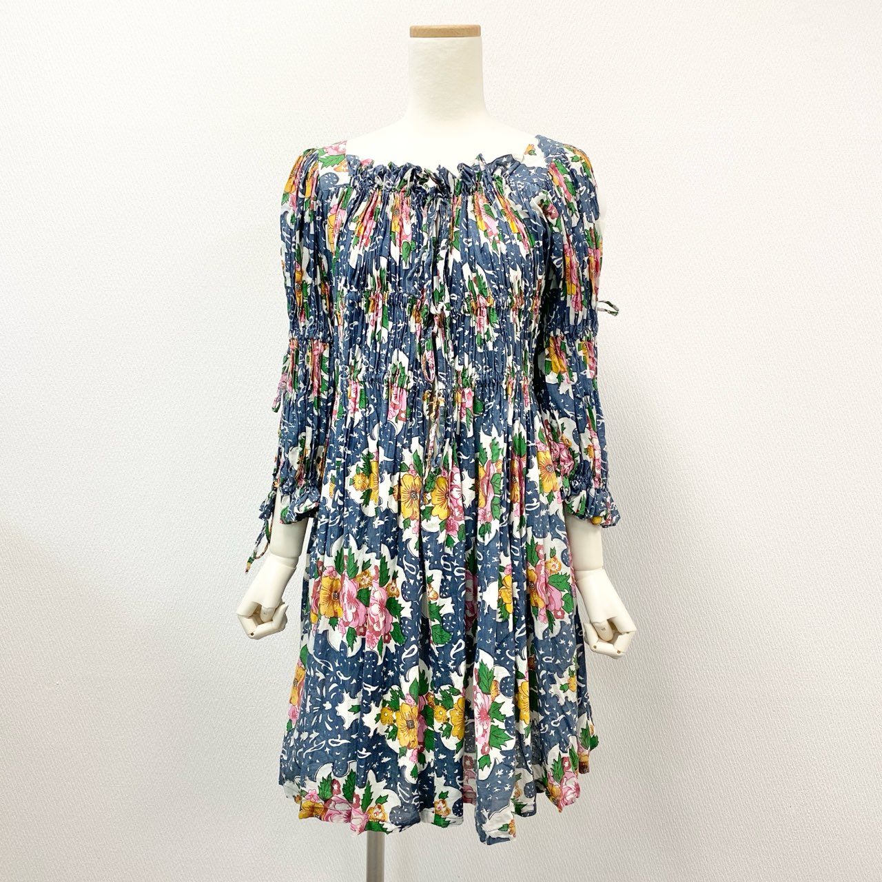 55h28 Vivienne Westwood ヴィヴィアンウエストウッド 花柄ワンピース フレアワンピース レースアップ スクエアネック vintage イタリア製 40サイズ マルチカラー レディース 女性用k02i