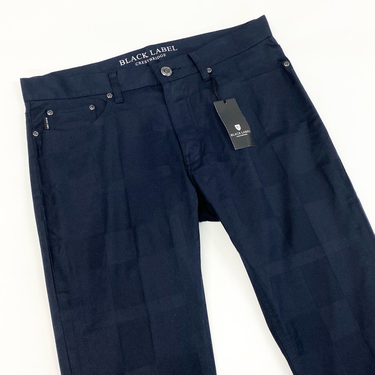 52d18 《新品タグ付き》 BLACKLABEL CRESTBRIDGE ブラックレーベルクレストブリッジ チェックパンツ 5ポケットパンツ ストレートパンツ サイズL ネイビー メンズ