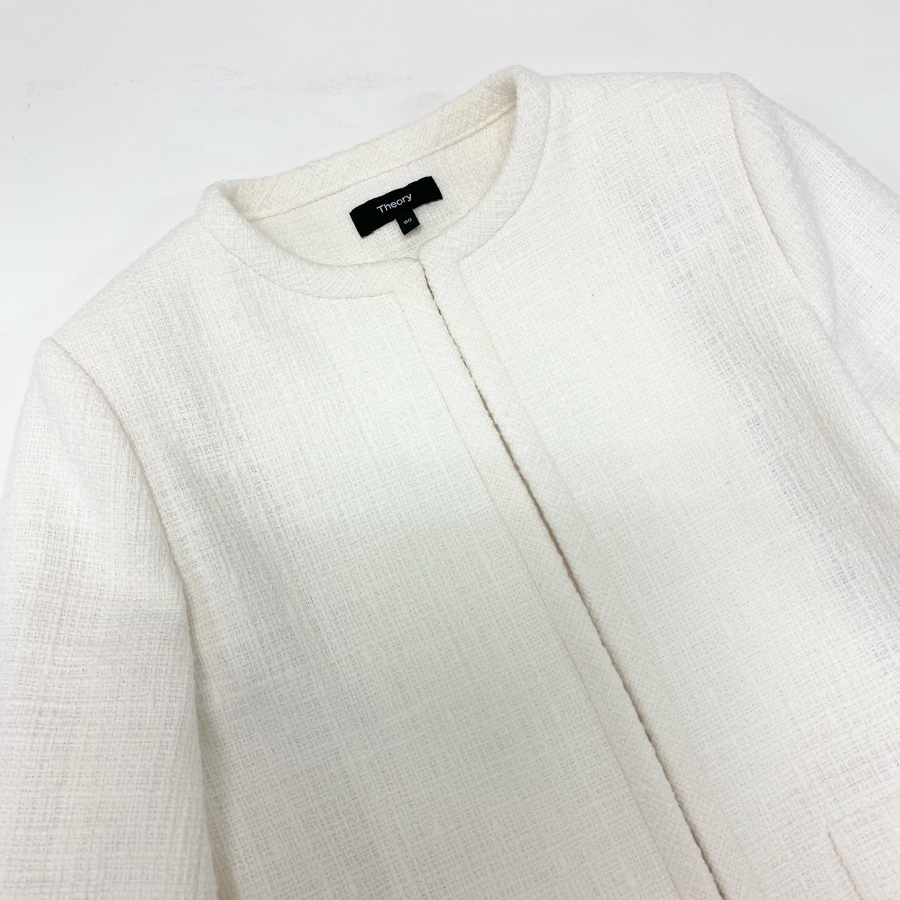 56j20 《極美品》 Theory セオリー セレモニースーツ ツイード生地 ノーカラージャケット ワンピース サイズ00 ホワイト レディース 入学式u02t
