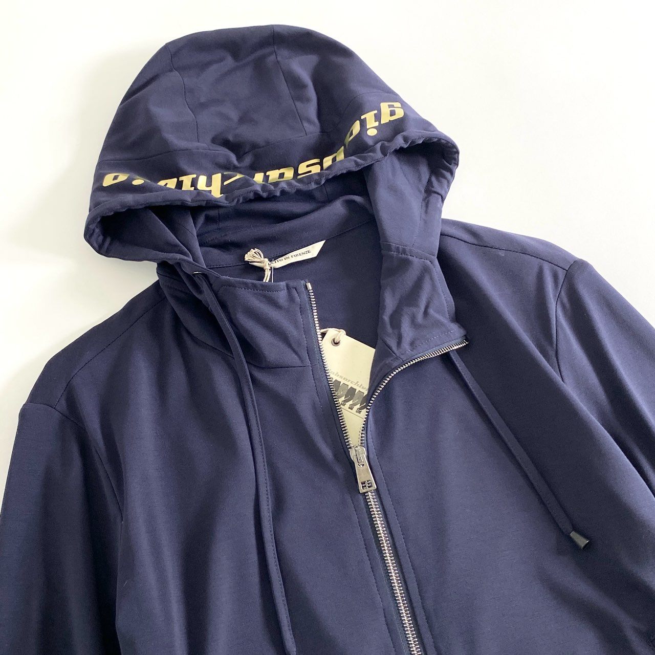 76e25 《未使用》 イタリア製 giab's ARCHIVIO ジャブスアルキヴィオ BR別注 PUCCI ジップパーカー シルキージャージーパーカー ゴールドロゴ サイズ42 ネイビー メンズ